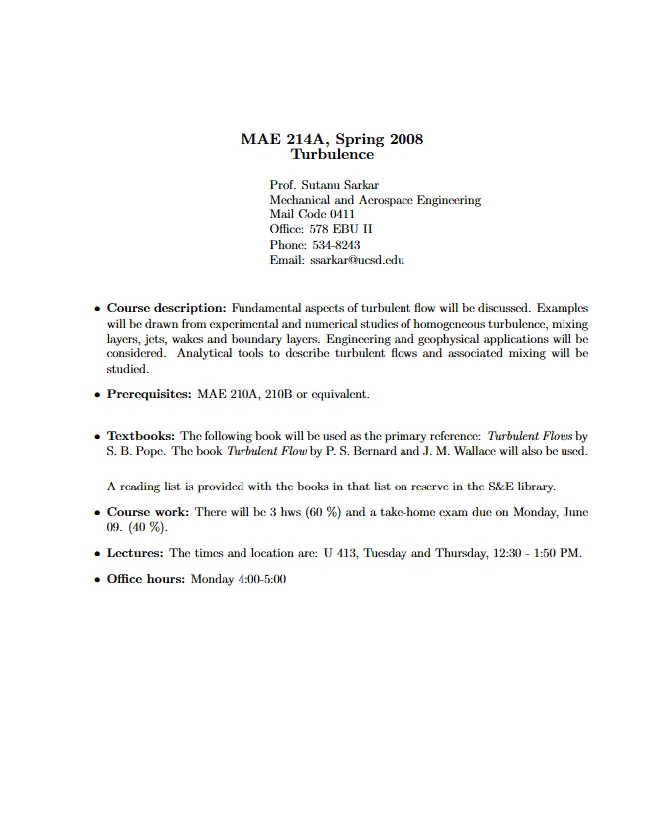 MAE 214A Academic Framework
