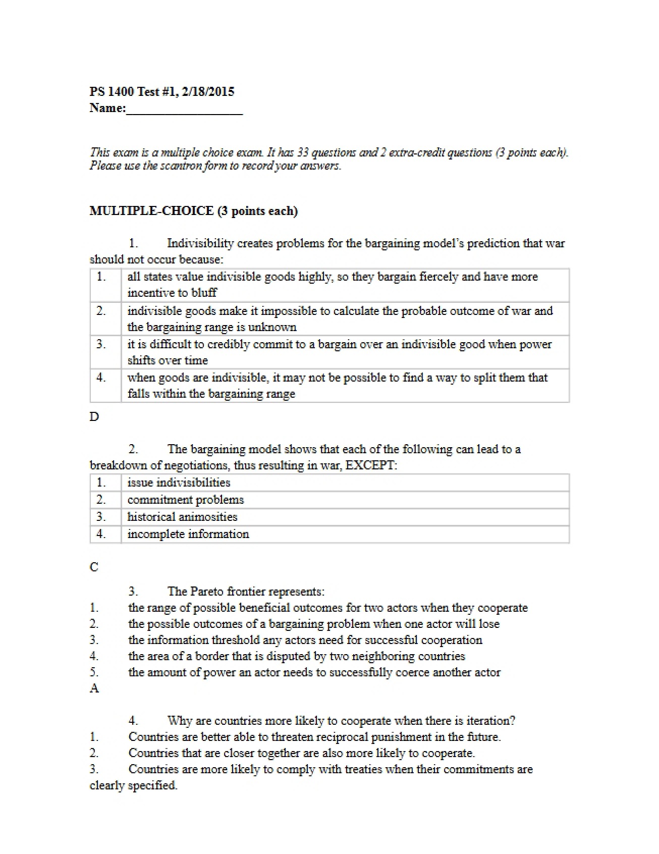 Answers and Exam 1