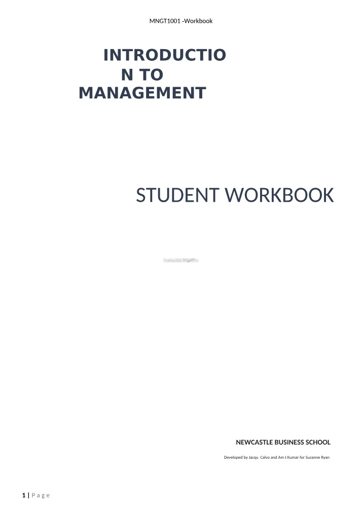 Introduction to Management - Week 1 Workbook