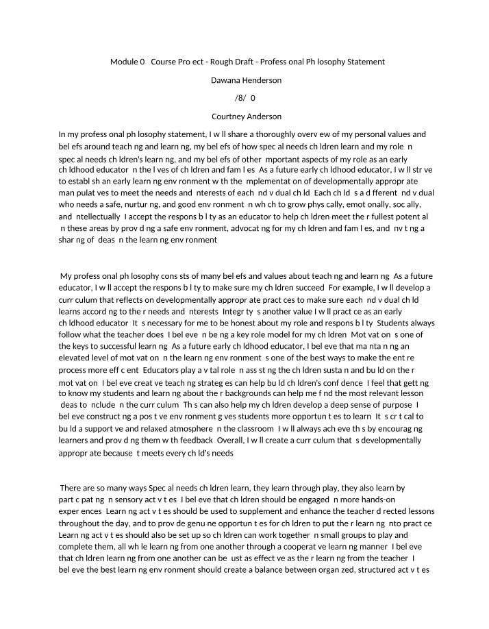 Module 03 Project - Professional Philosophy Statement Rough Draft