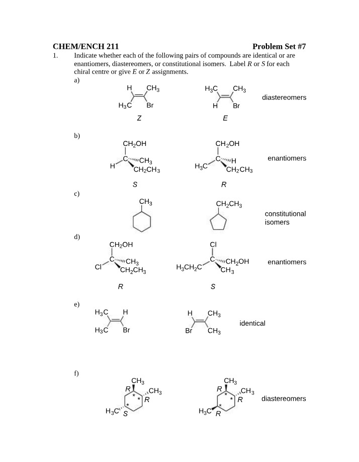 Constitutional Isomers, Enantiomers, Diastereomers, and Identical
