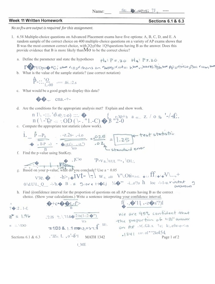 MATH 1342 Written Homework Week 11