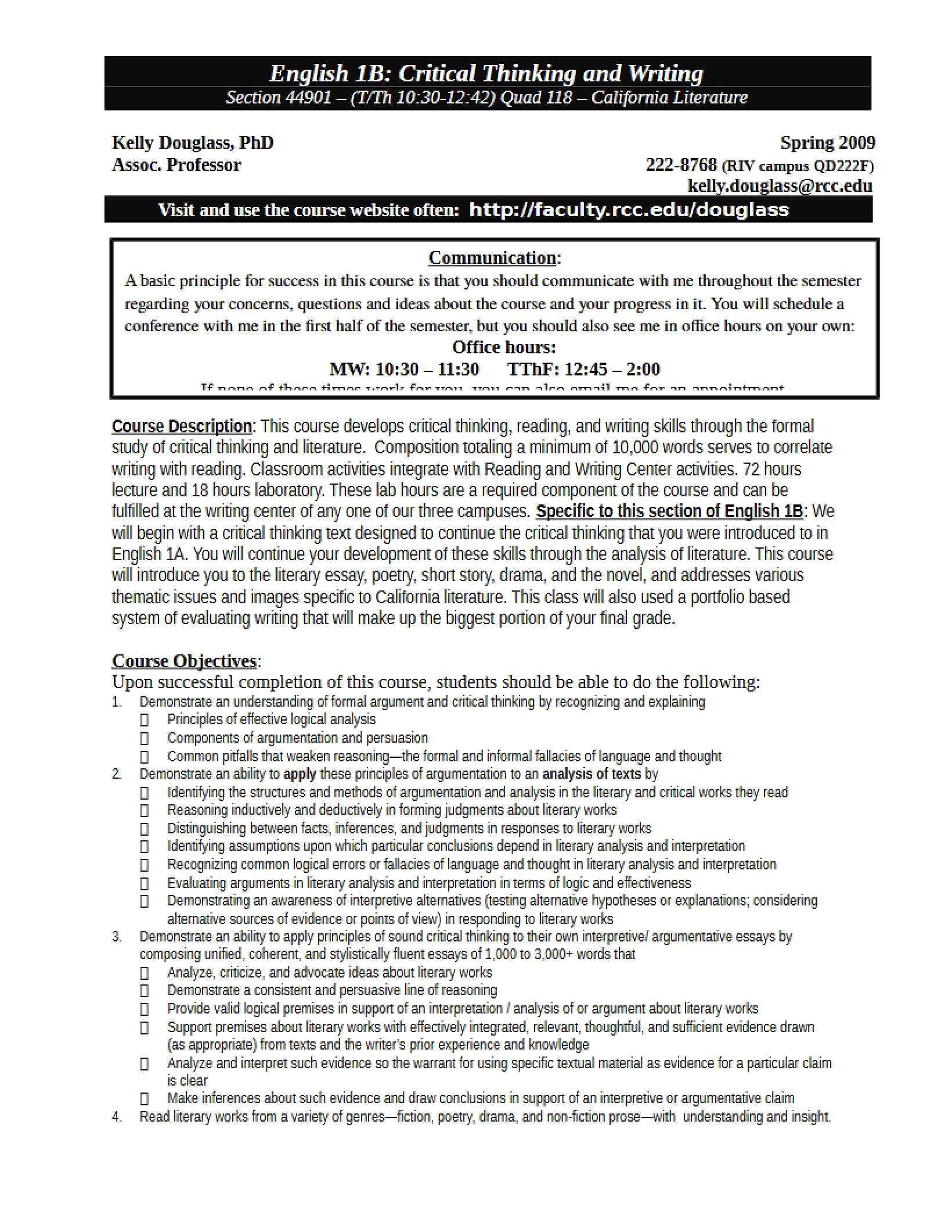Syllabus for Critical Thinking - 10 Pages