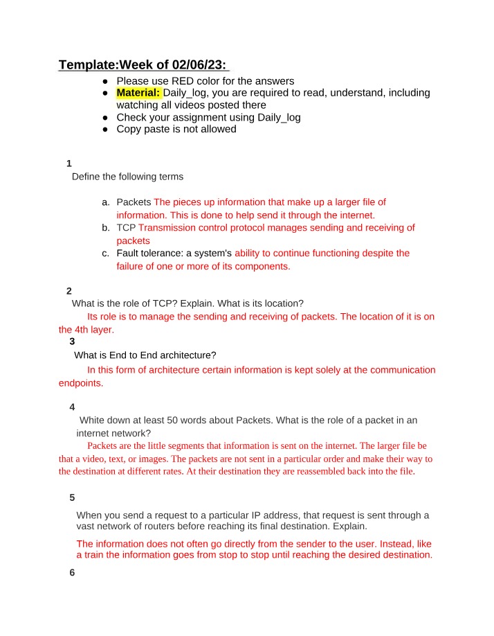 Guide to Internet Architecture - TCP and Packets