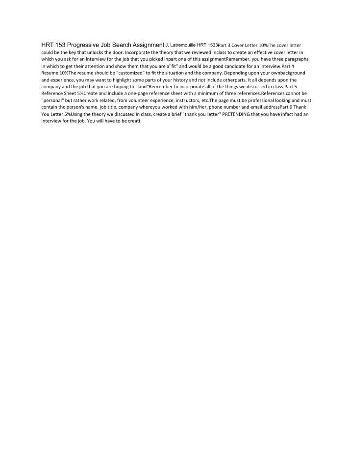 Progressive Job Search Assignment - HRT 153