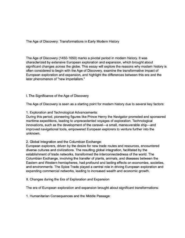 The Age of Discovery - Early Modern History Transformations