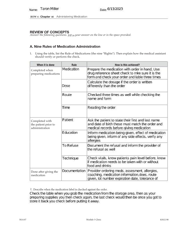 Medication Administration - Review of Nine Rules and Techniques