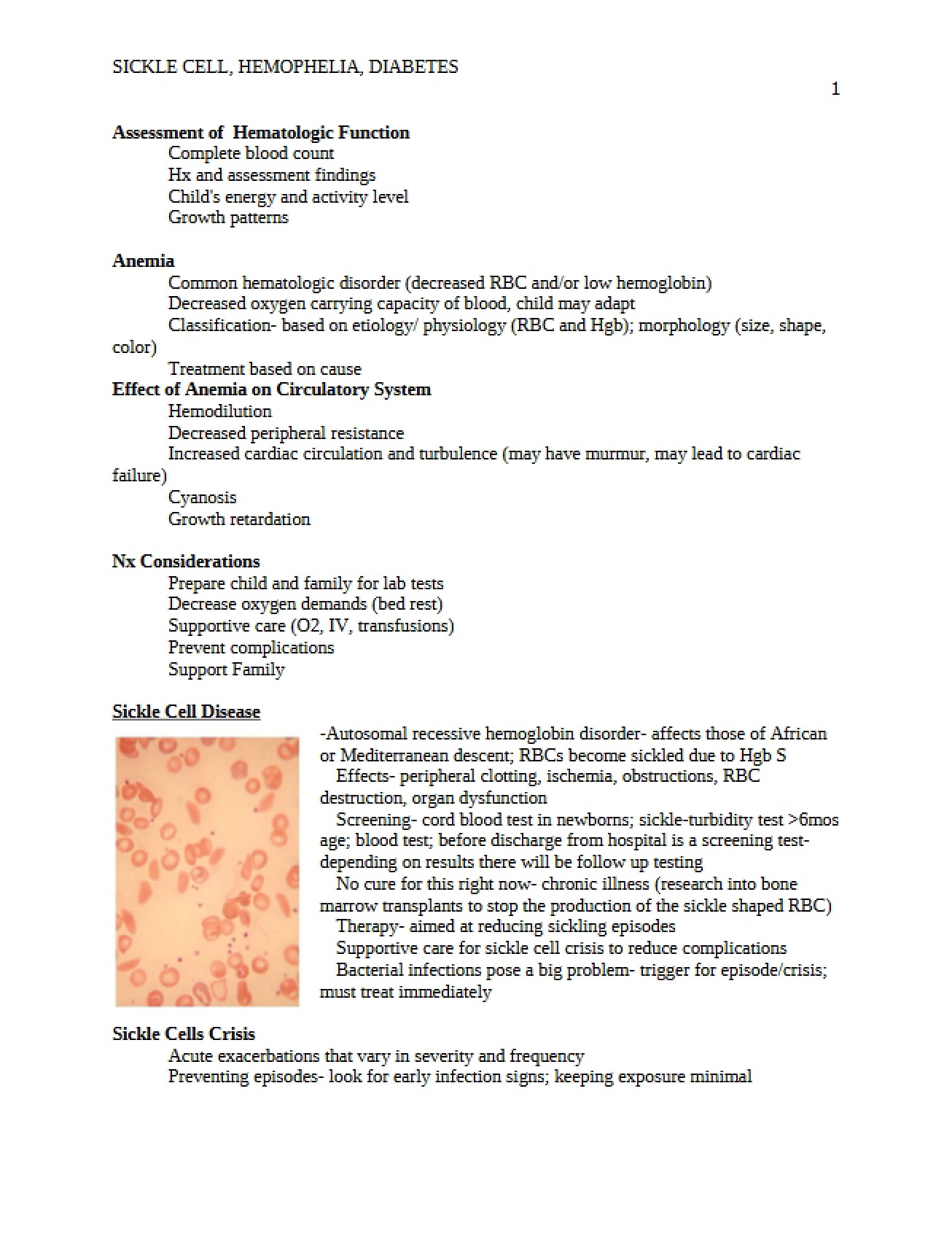 Diabetes, Hemophilia, and Sickle Cell