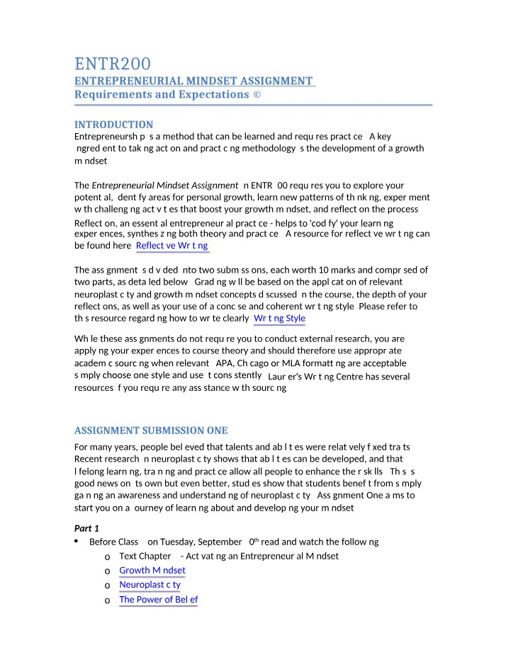 Assignment on Entrepreneurial Mindset