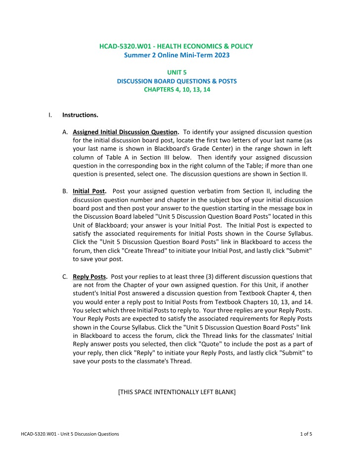 HEALTH 5320 - Unit 5 Discussion Questions