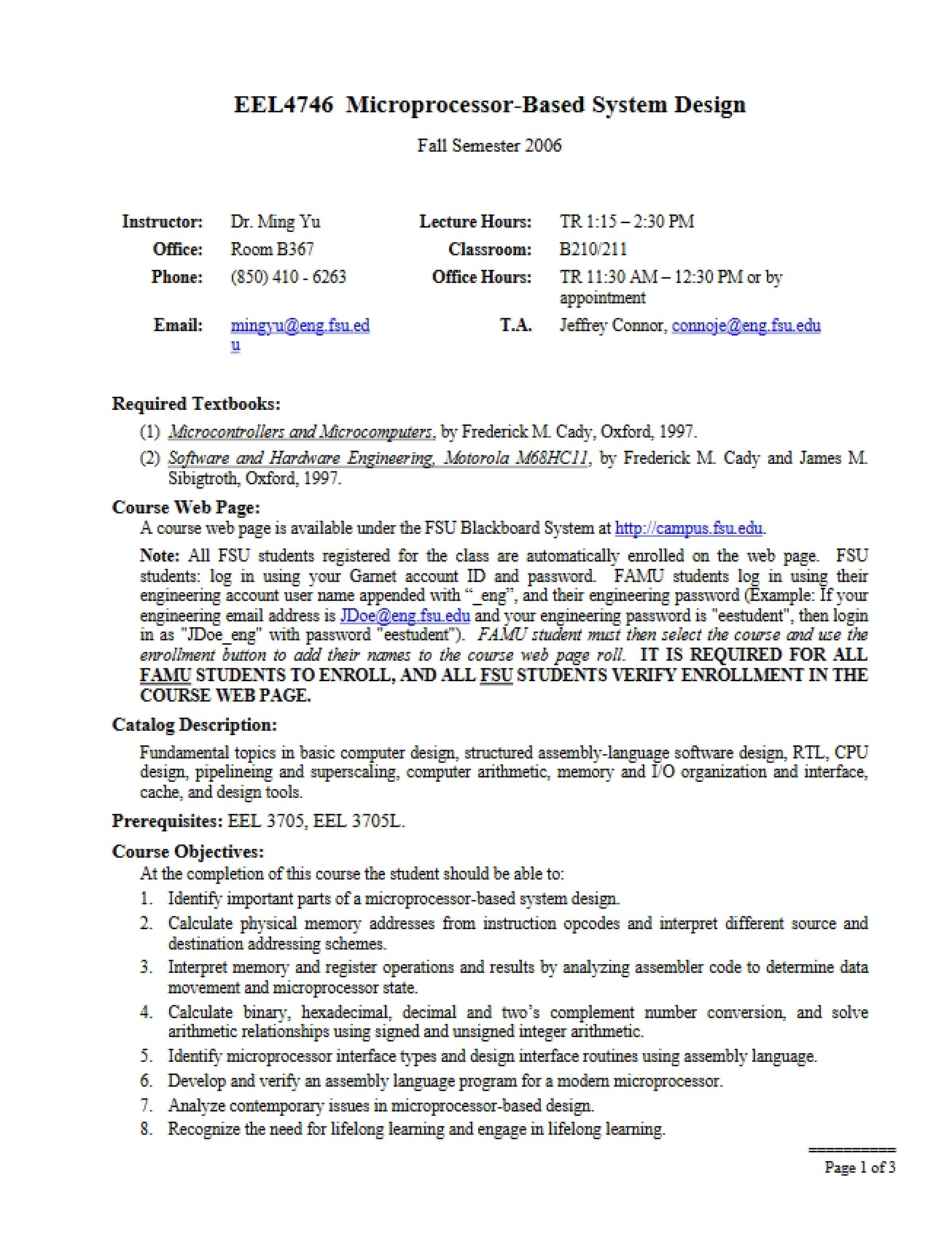 Microprocessor-Based System Design Course Outline