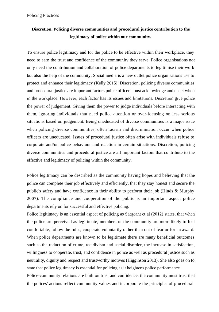 Procedural Justice and Policing Diverse Communities
