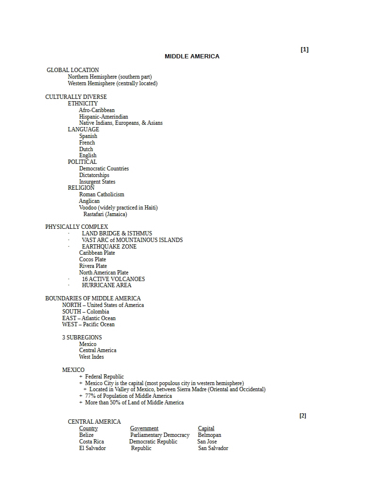 Terminology for Middle America