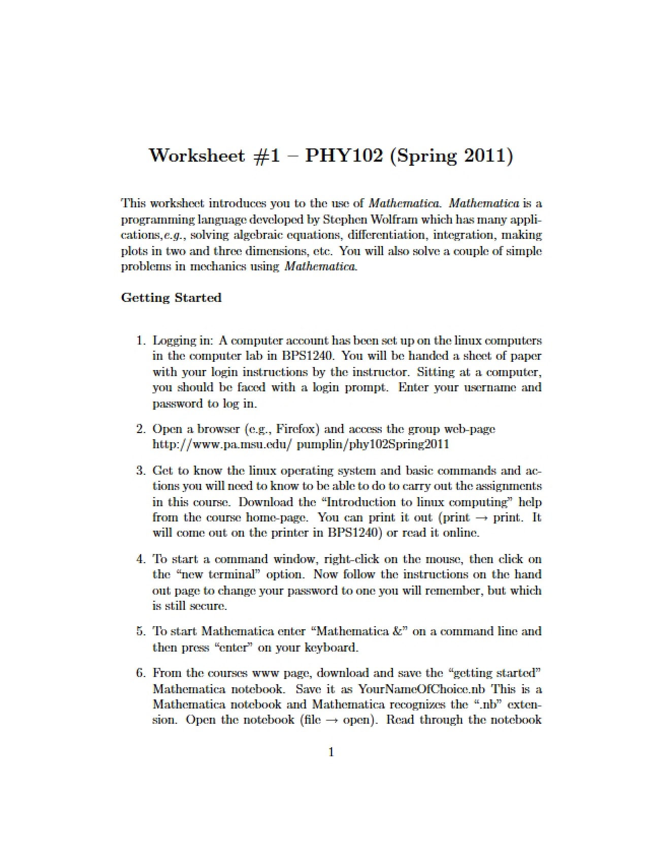 Worksheet Assignment