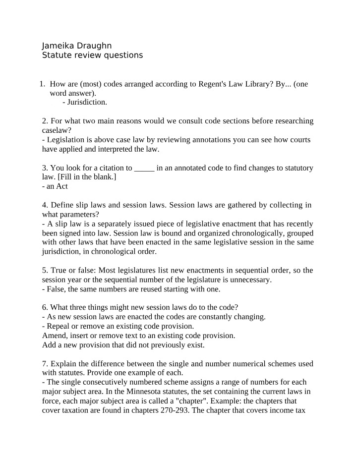 Review Questions on Statutes