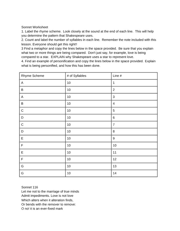 Rhyme Scheme, Metaphor, and Personification in Sonnet 116