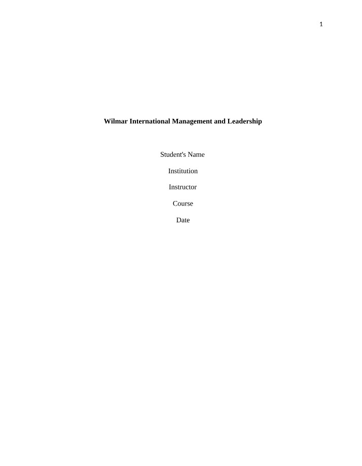 Management and Leadership at Wilmar International