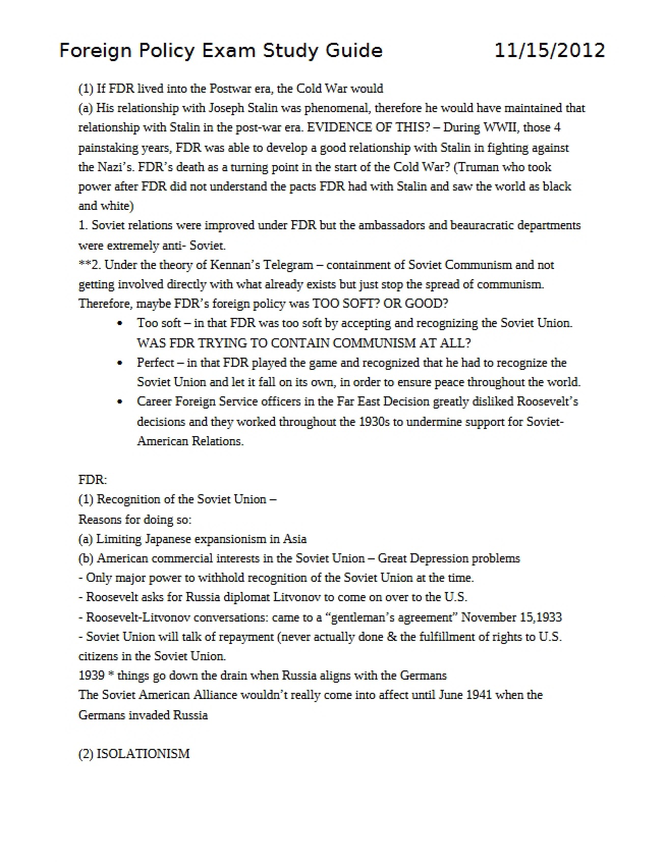 Guide for Foreign Policy Exam