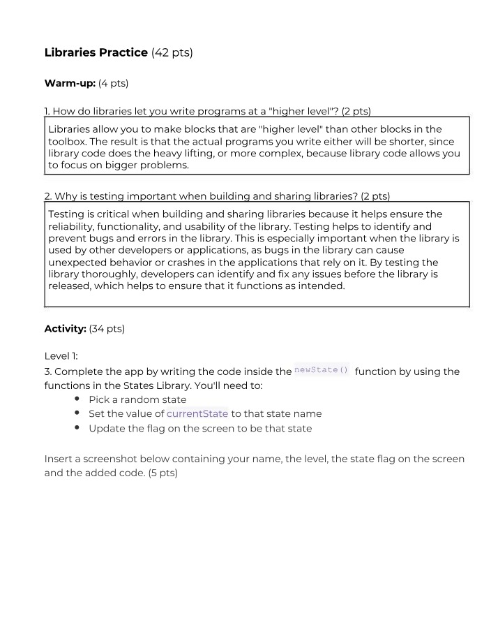 Practice Questions and Activities on Libraries