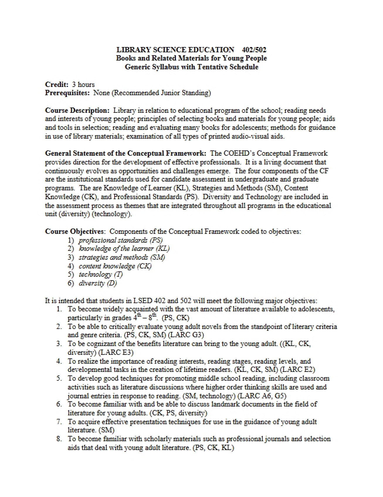Syllabus for a Books and Related Materials for Young People Course