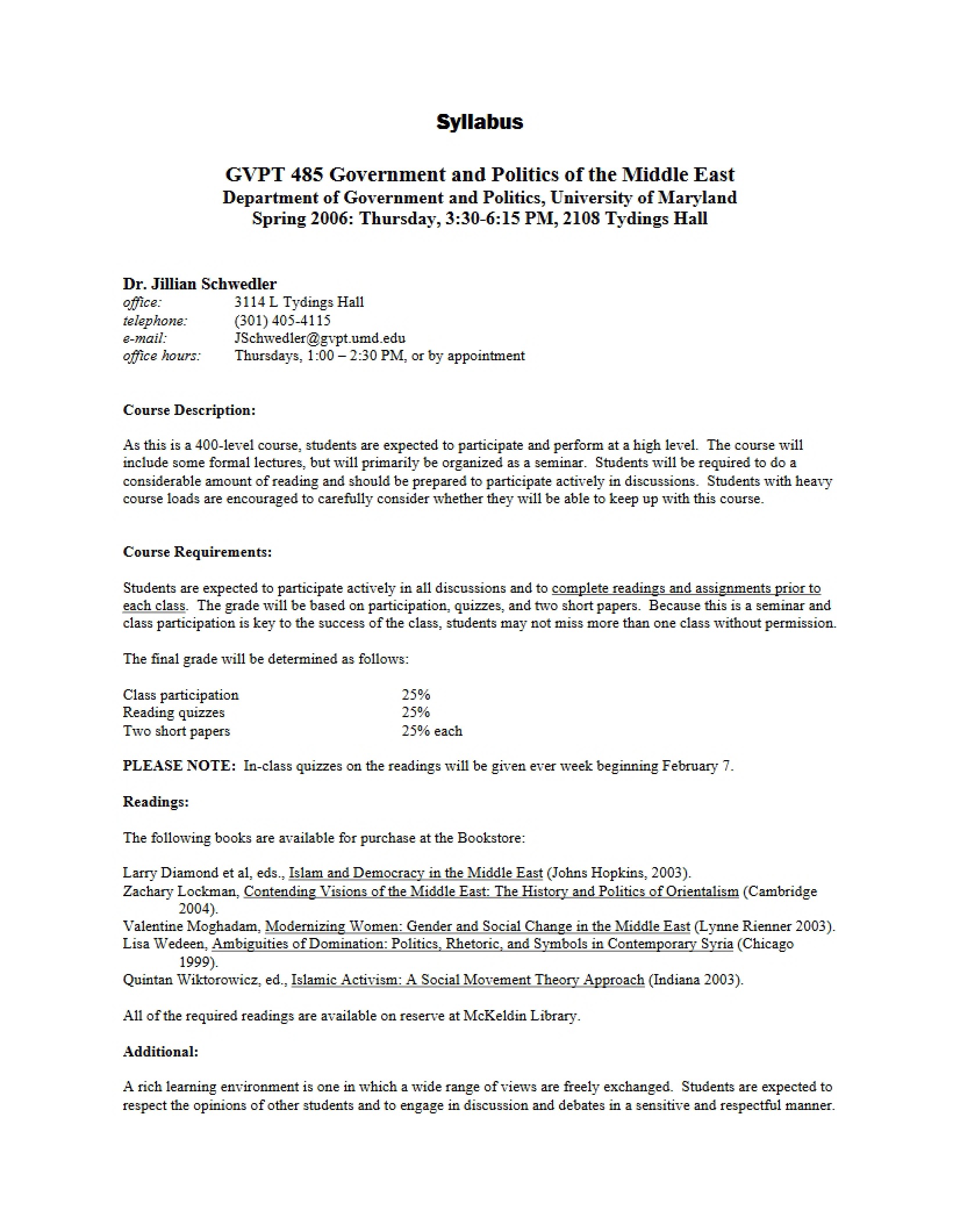 Middle East Politics Syllabus