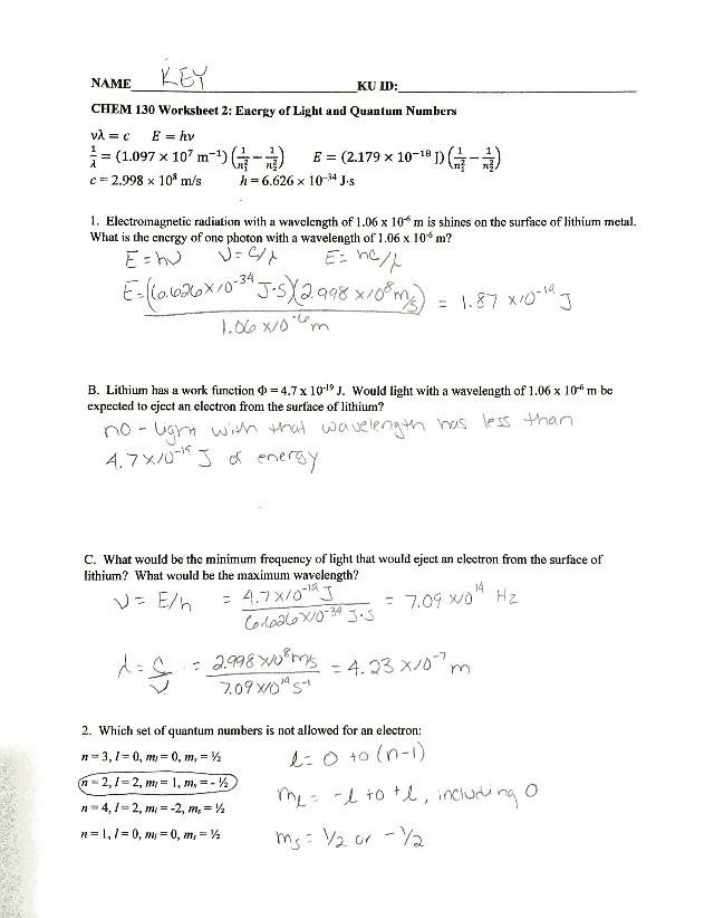 Quantum Numbers and the Energy of Light