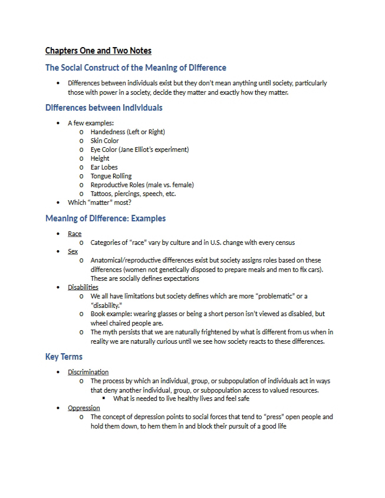 Notes for Chapters 1 and 2