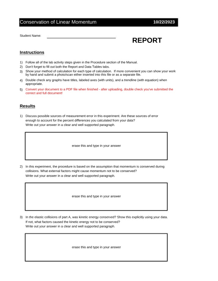 Conservation of Linear Momentum Lab Report