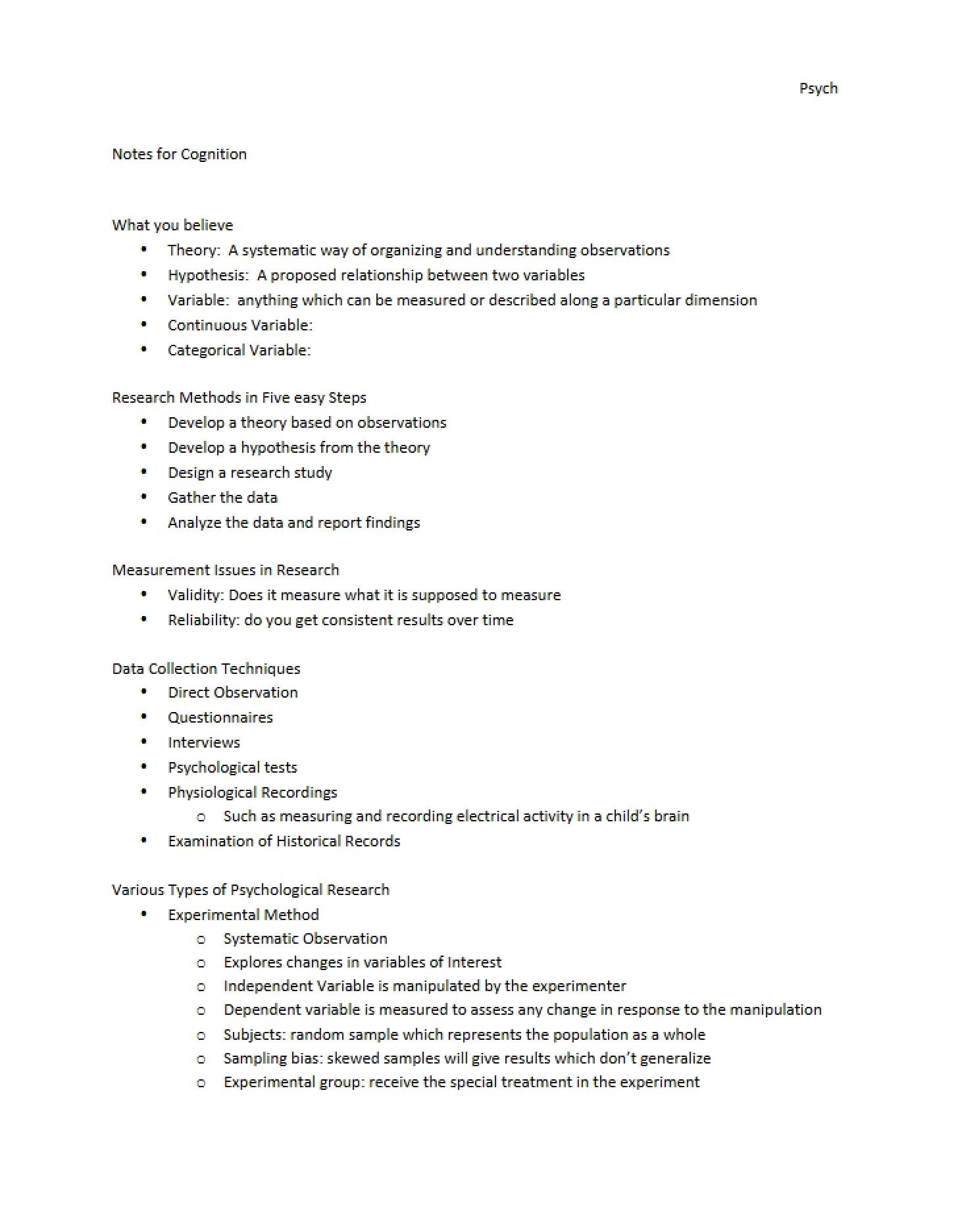Cognitive Psychology Notes