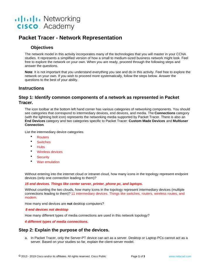 Network Representation via Packet Tracer