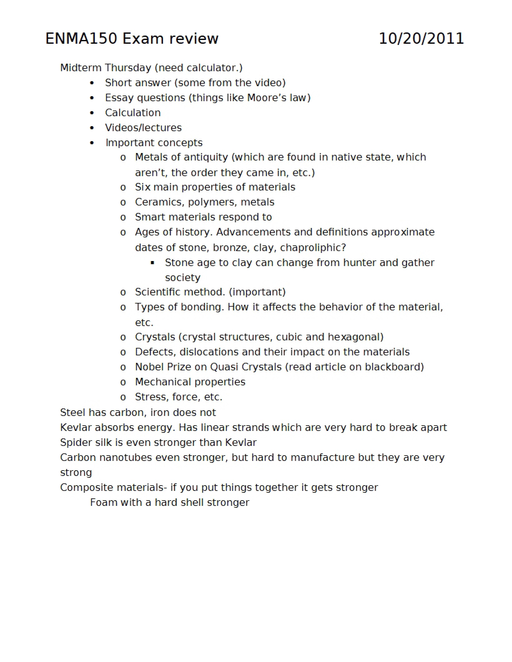 Review for Exam