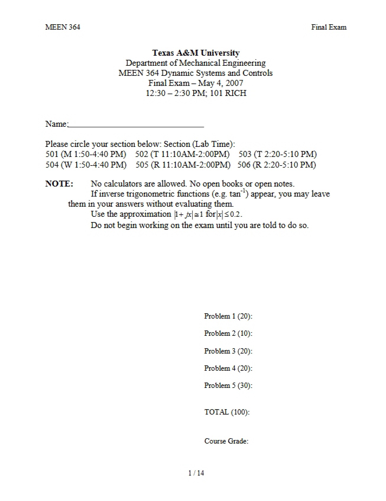 Spring 2007 Final Exam