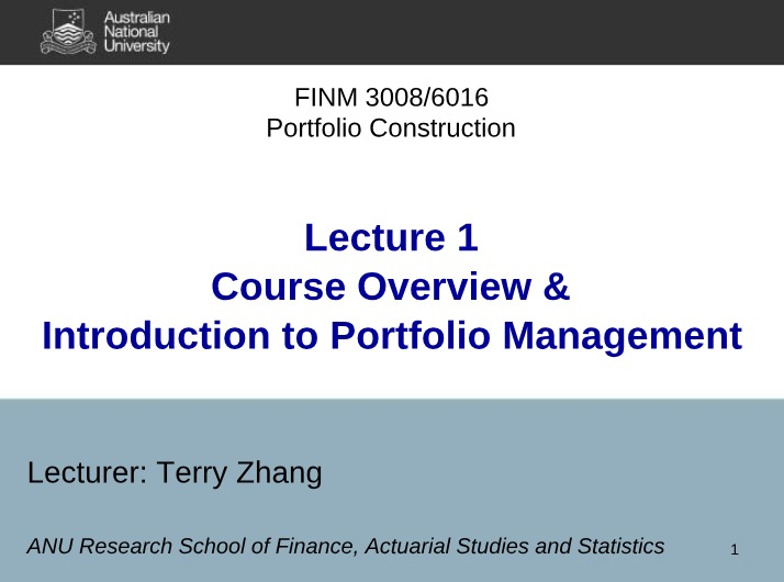 Lecture 1 - FINM 3008