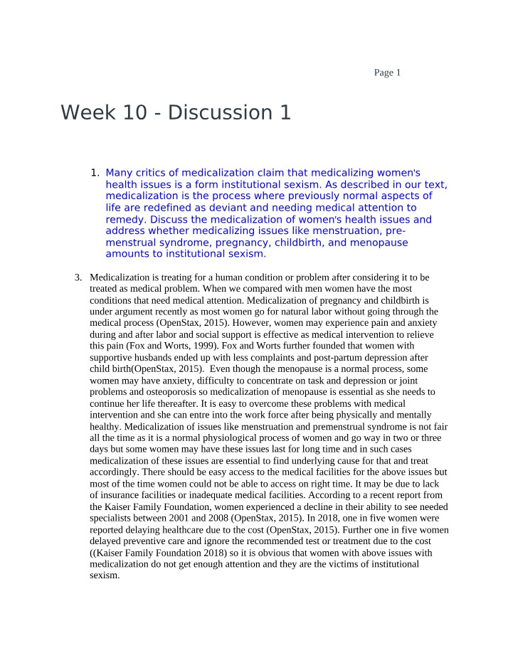 Medicalization of Women's Health Issues - A Sociological Perspective