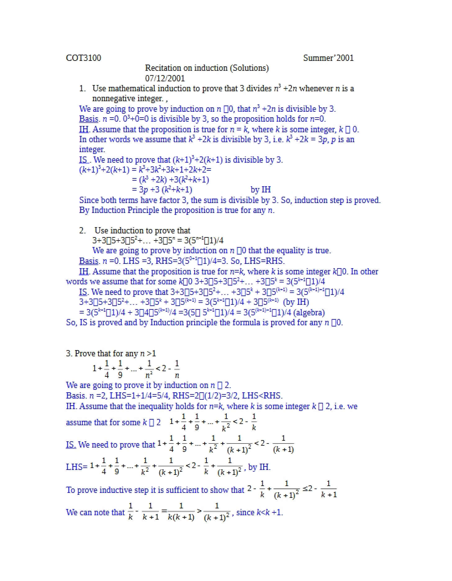 Induction Recitation (COT 3100)