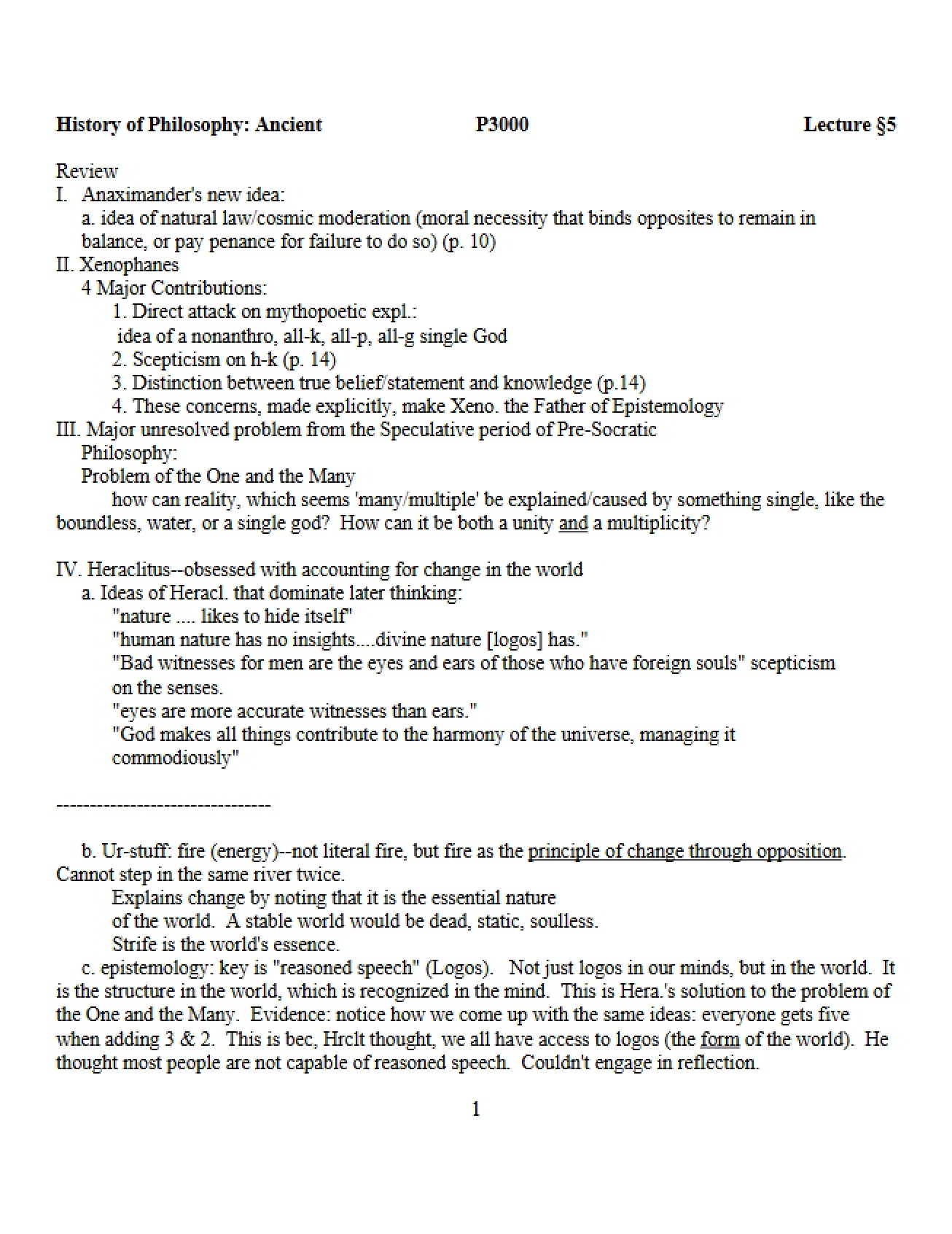 Ancient Philosophy Lecture Notes (Seventh Instance)