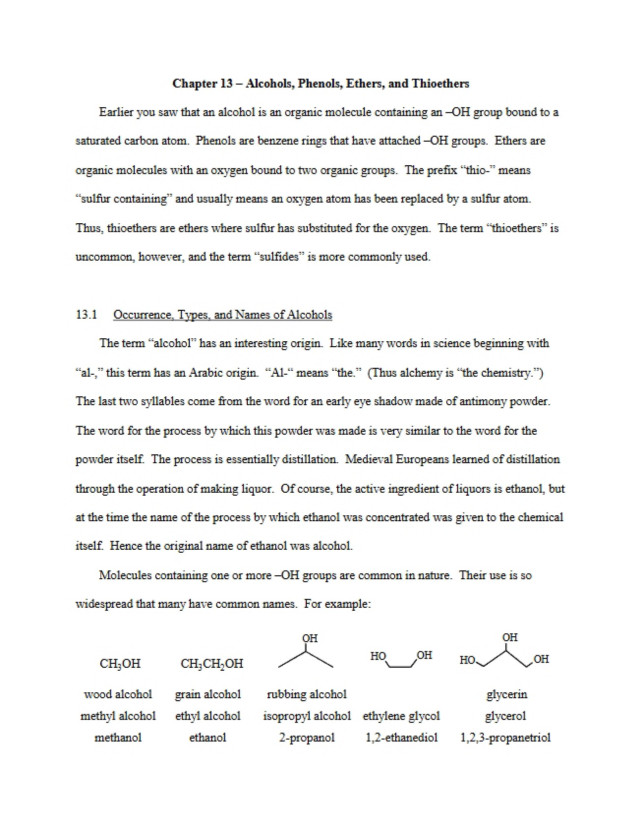 Ethers, Thioethers, Alcohols, and Phenols