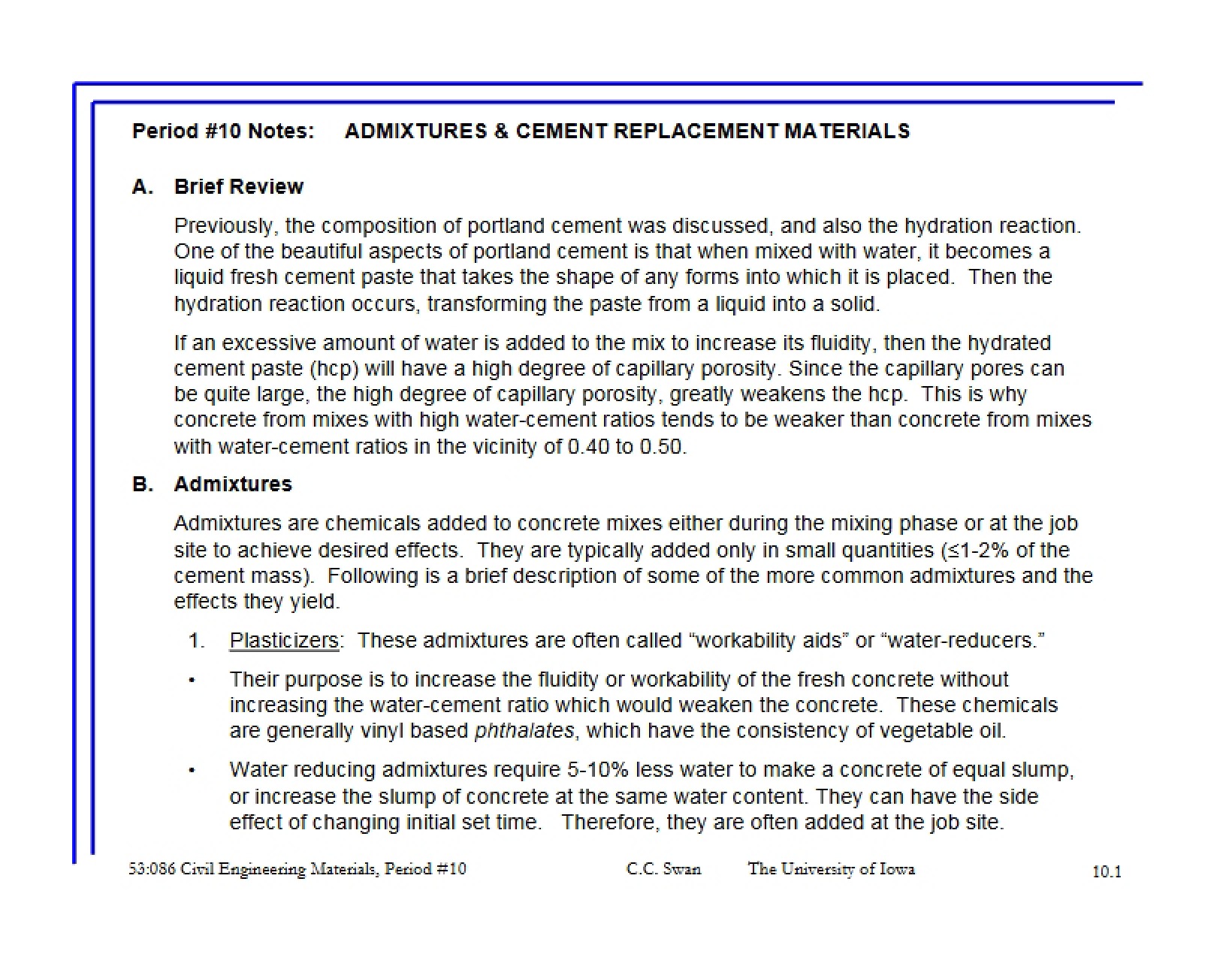 Cement Replacement Materials and Admixtures Notes
