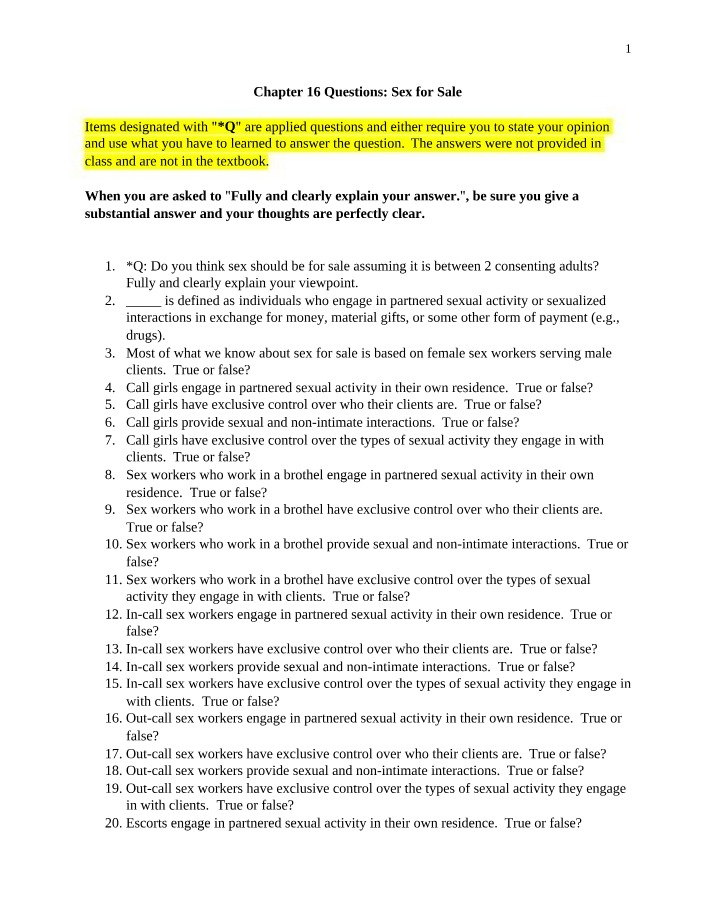 Chapter 16 Sexuality Questions (No Answers)