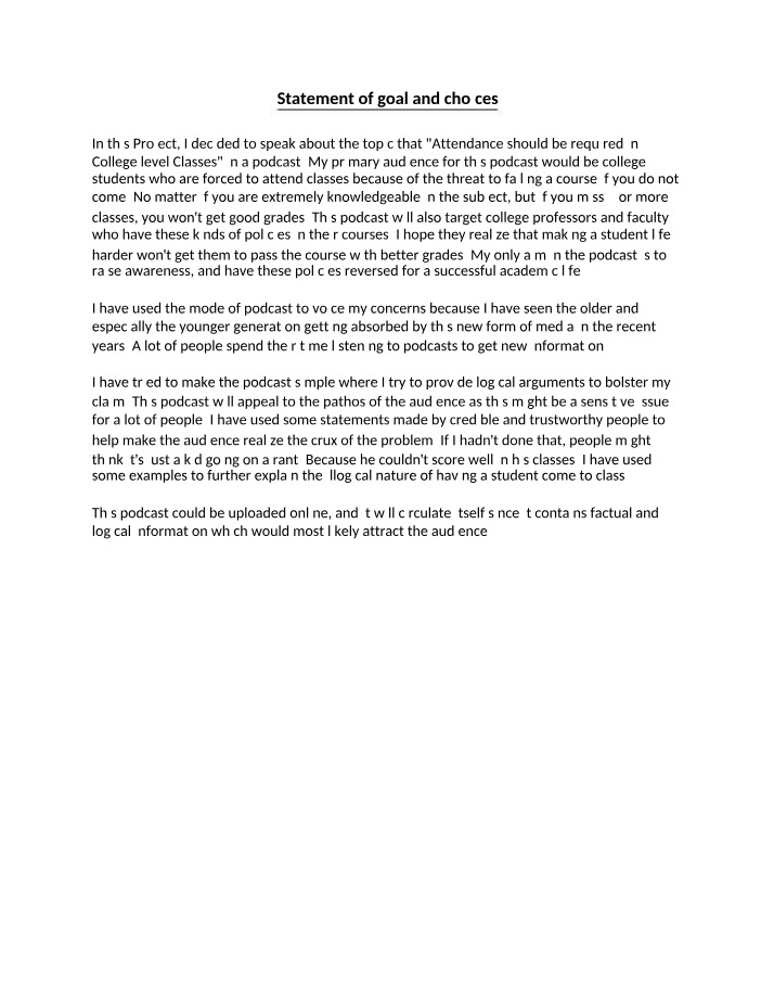 DRAFT - Statement of Goal and Choices
