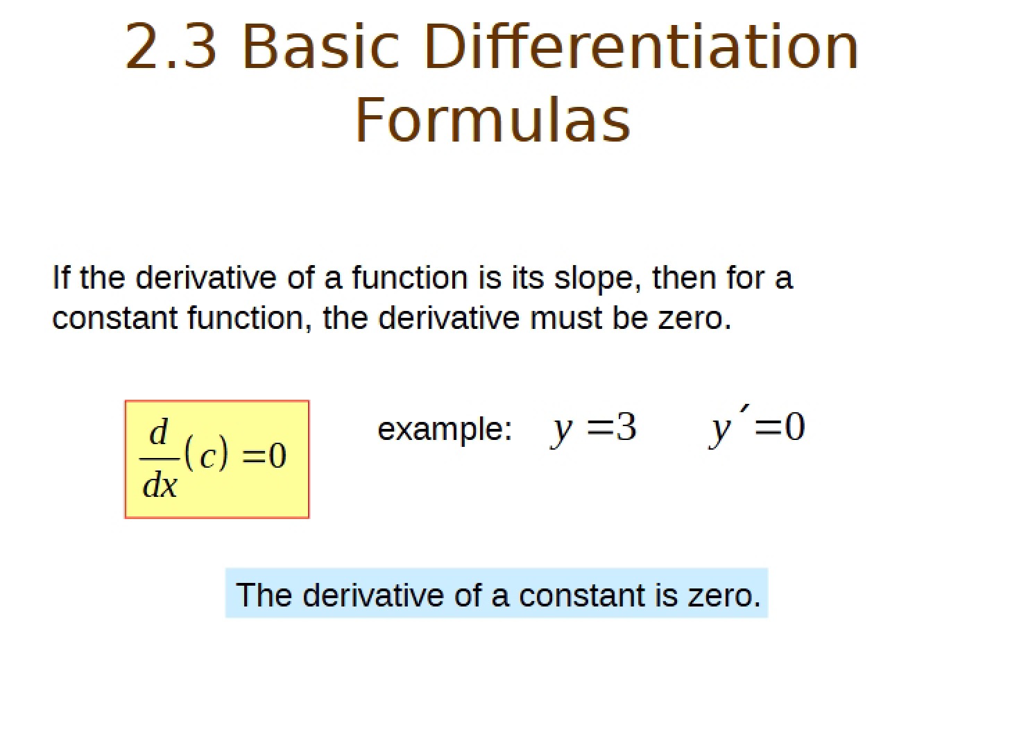 Formulas for Basic Differentiation