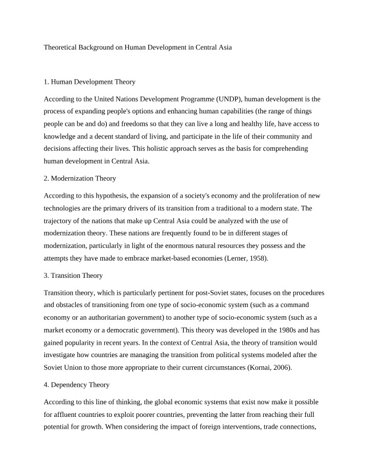 Human Development in Central Asia - Theoretical Background