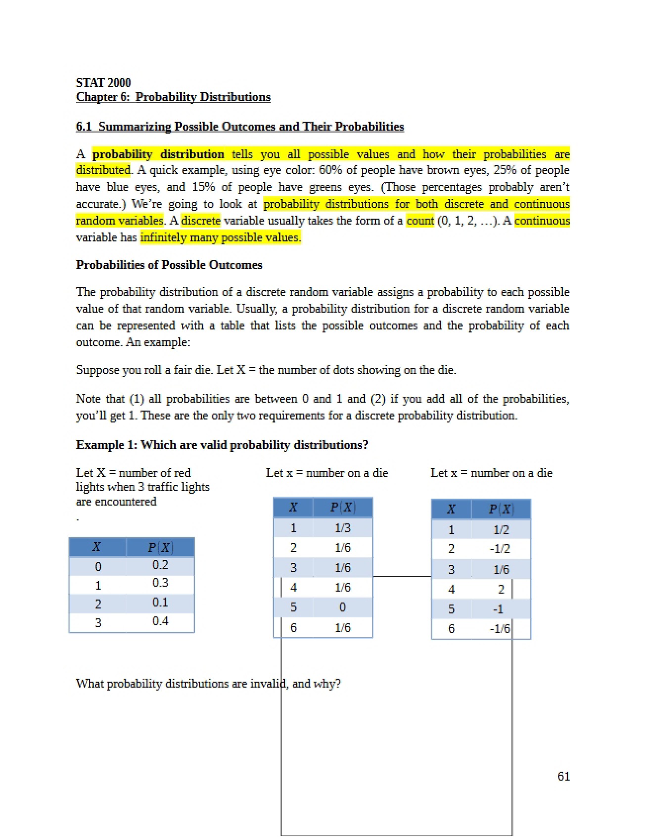 Notes for Statistics Chapter Six
