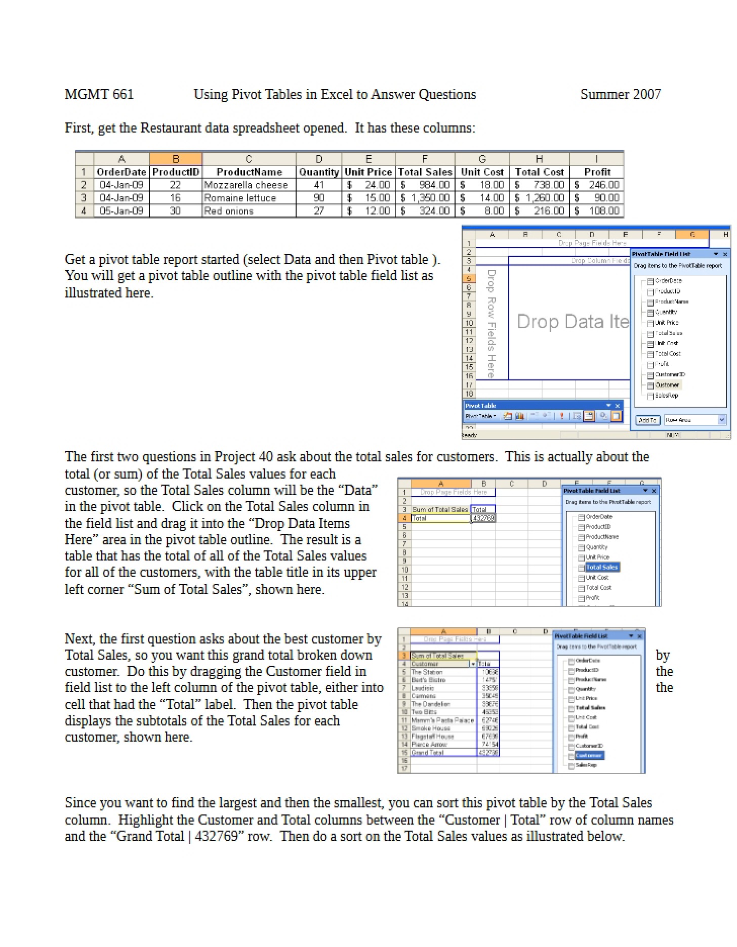 Answering Questions via Excel Pivot Tables