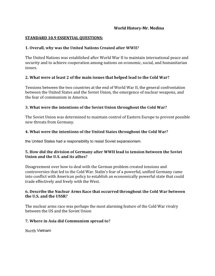 The United Nations - Cold War and International Peace Questions