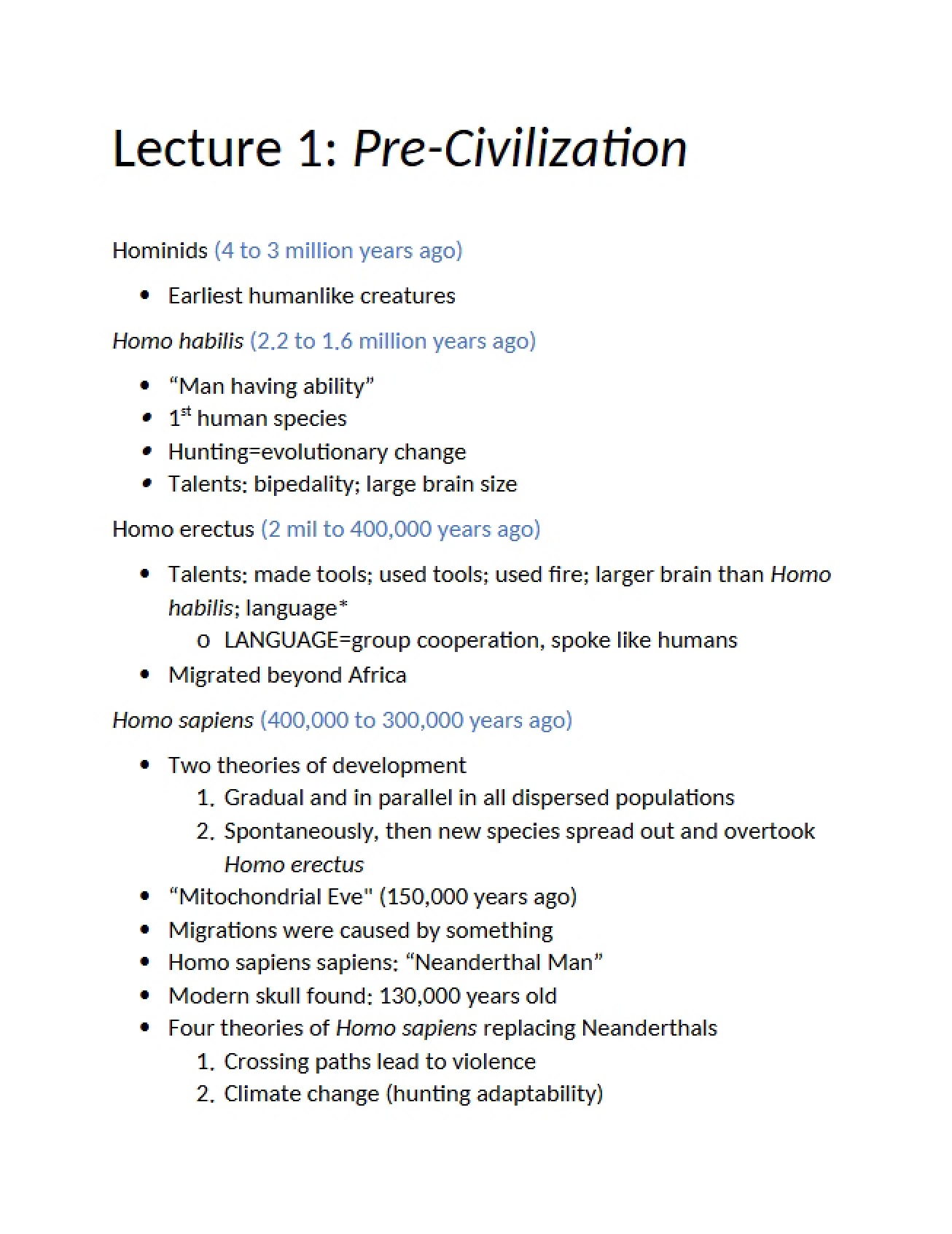 Pre-Civilization Lecture One