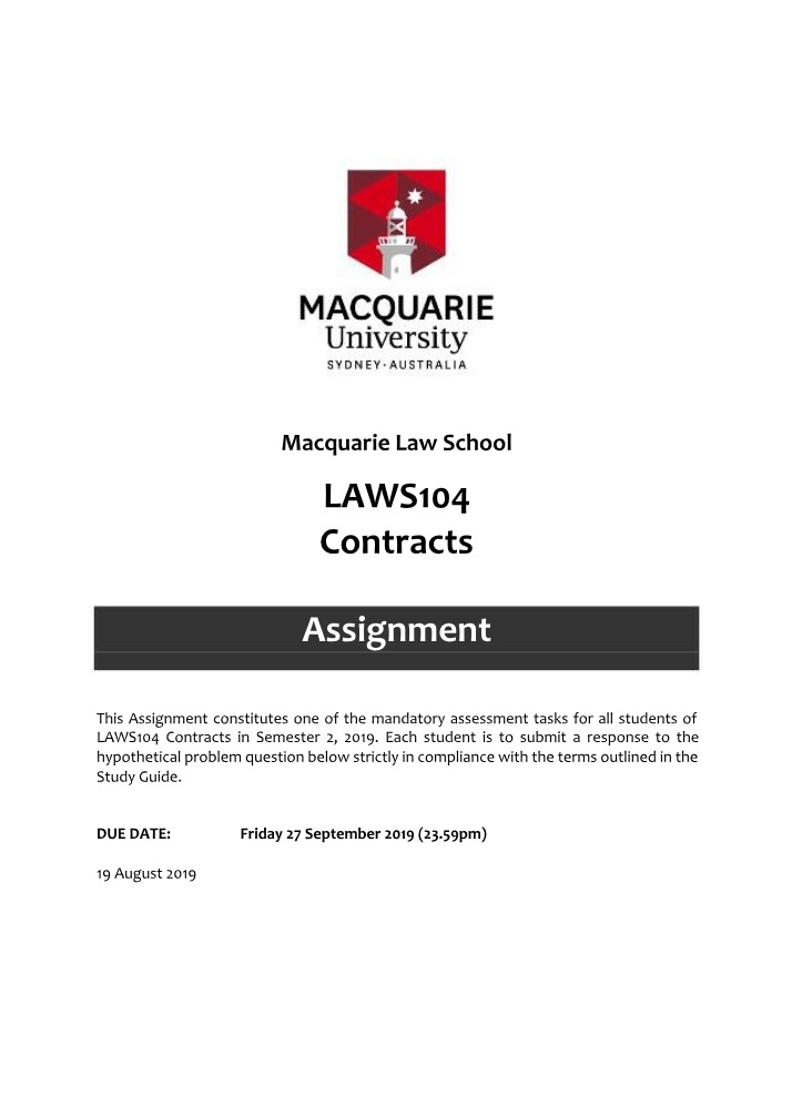 Hypothetical Problem for Contracts Assignment