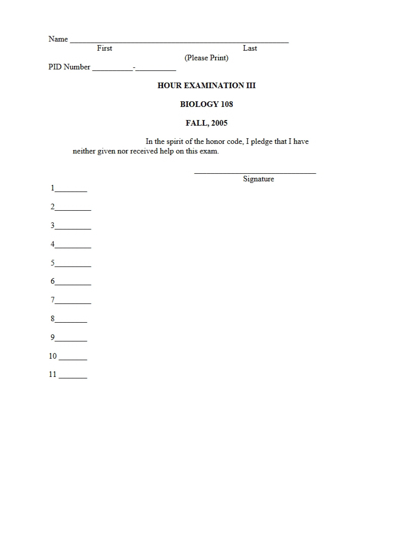 Third Biology 108 Exam