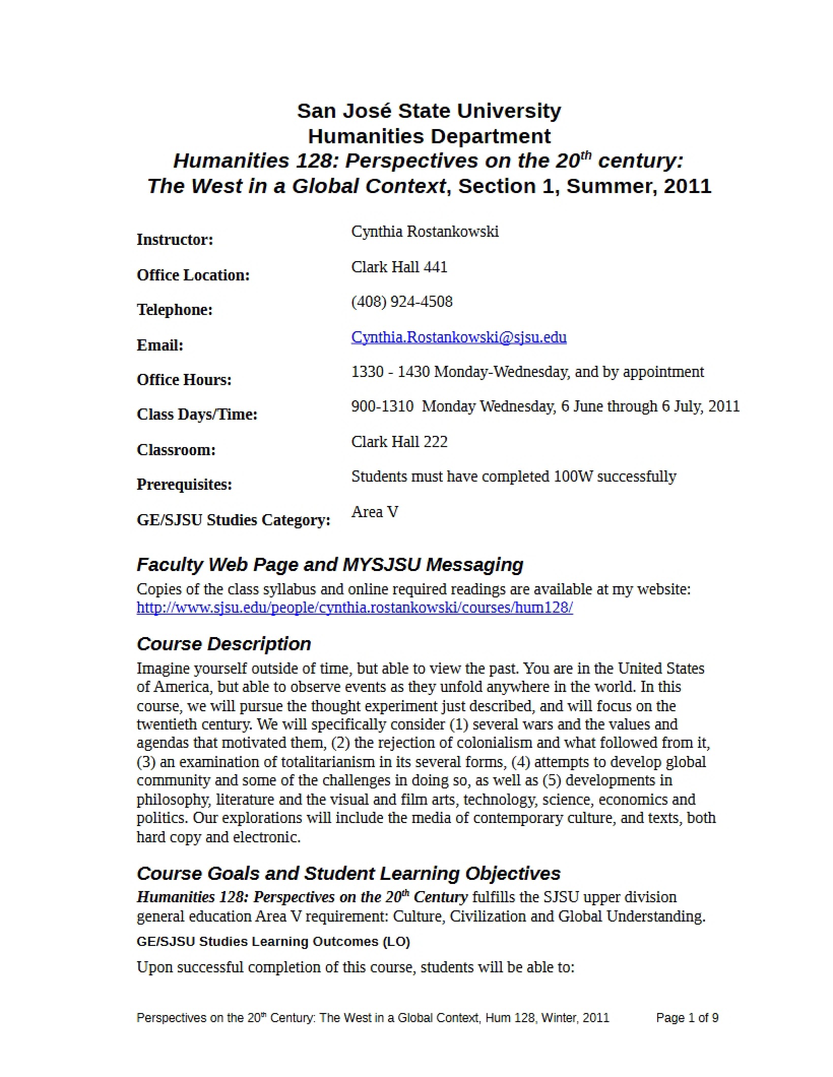 Twentieth Century Perspectives Syllabus