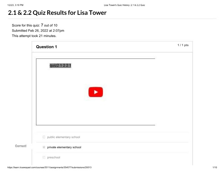 Lisa Tower 2.1 & 2.2 Quiz Results